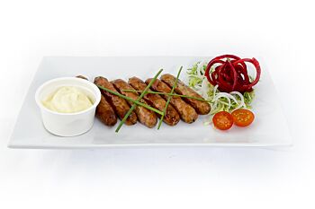 Organic Pork Chipolatas with a mild mustard dip