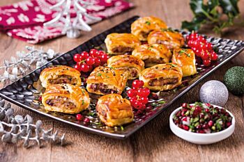 Christmas Jewelled Homemade Pork Sausage Rolls with Fennel,  Apple & Cranberry Sauce
