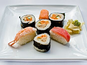 Mini Sushi Platter with Wasabi, Ginger, Pickle & Chopsticks