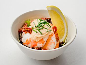King Prawn Cocktail with Sun Blush Tomato on a Bed of Mixed Leaves & Chives