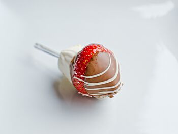 Strawberry marshmallow skewers dipped in Belgian chocolate