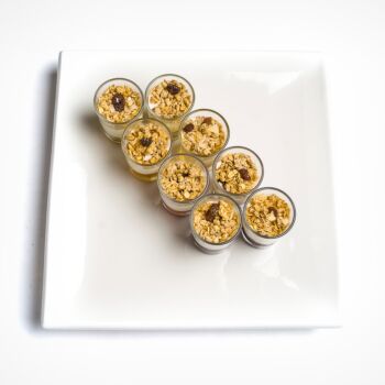 Canape Size Selection Of Granola Yoghurt Pots