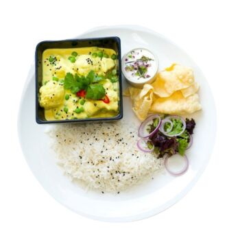 Cauliflower & Pea Korma with Rice Menu