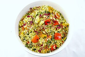 Platter of Lemon Cous Cous Salad with Grilled Mediterranean Vegetables