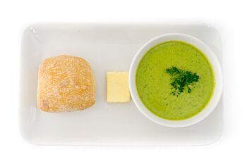 Pea & Mint Soup with Fresh Bread Rolls