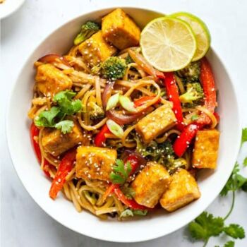 Tofu Noodle Stir Fry with Hoi Sin Sauce,  Spring Onion & Sesame Seeds