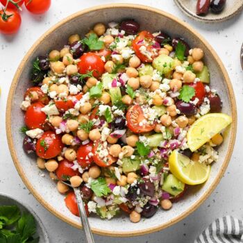 Platter Of Mediterranean Chickpea Salad with Feta, Dill & Parsley 