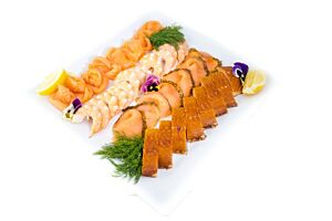 Luxury Salmon 3 Ways with King Prawns