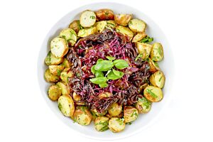 Platter of New Potato Salad with Sticky Caramelised Onion